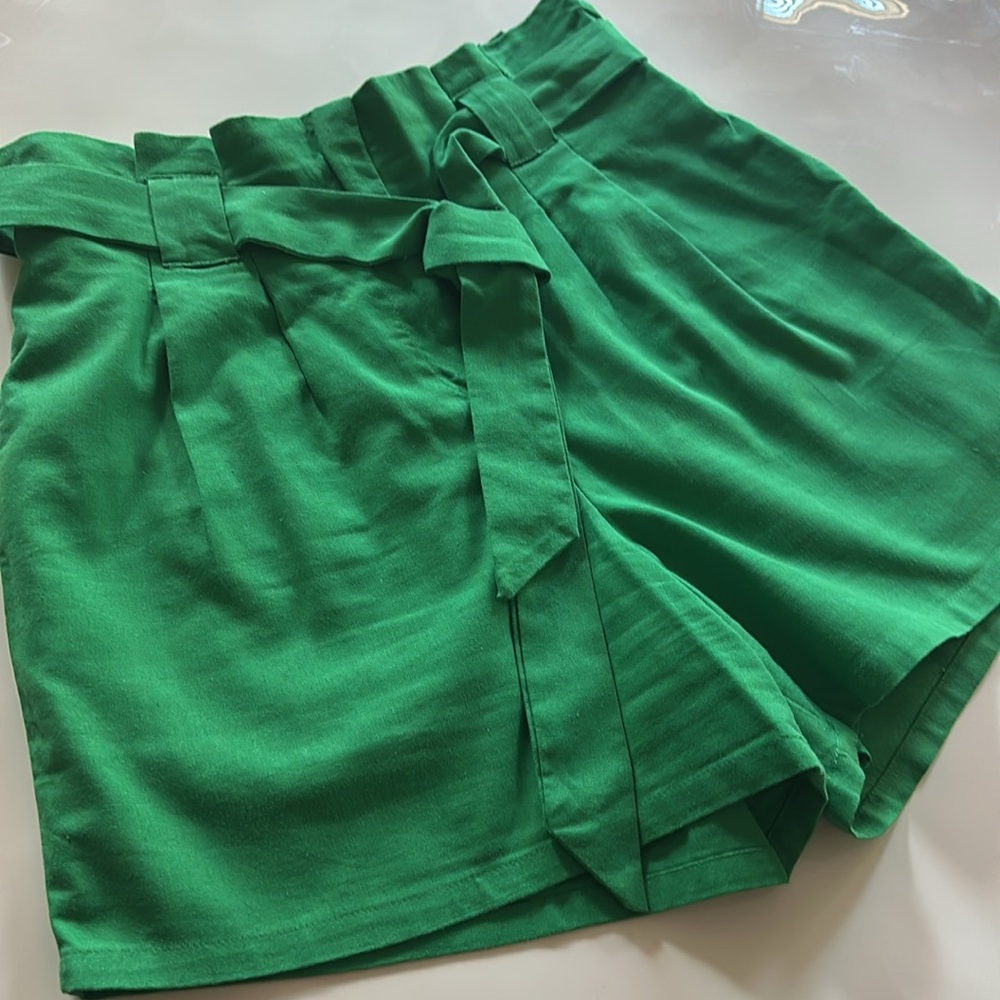 fab'rik High Waist Green Shorts with Sash - Picture 6 of 12